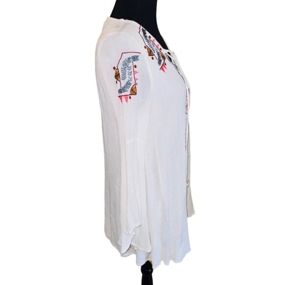 Lulus My Bell-Loved Ivory Embroidered Shift Tunic Top Peasant S Boho Cottage Cor - Picture 6 of 15